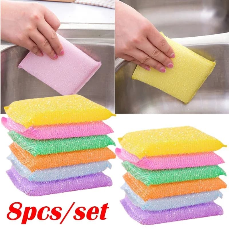 Cleaning Sponge Anti-microbial Kitchen Scourer Dishes Pan Pot Washing Cleaning Brushes Sponges Pads（random Color）