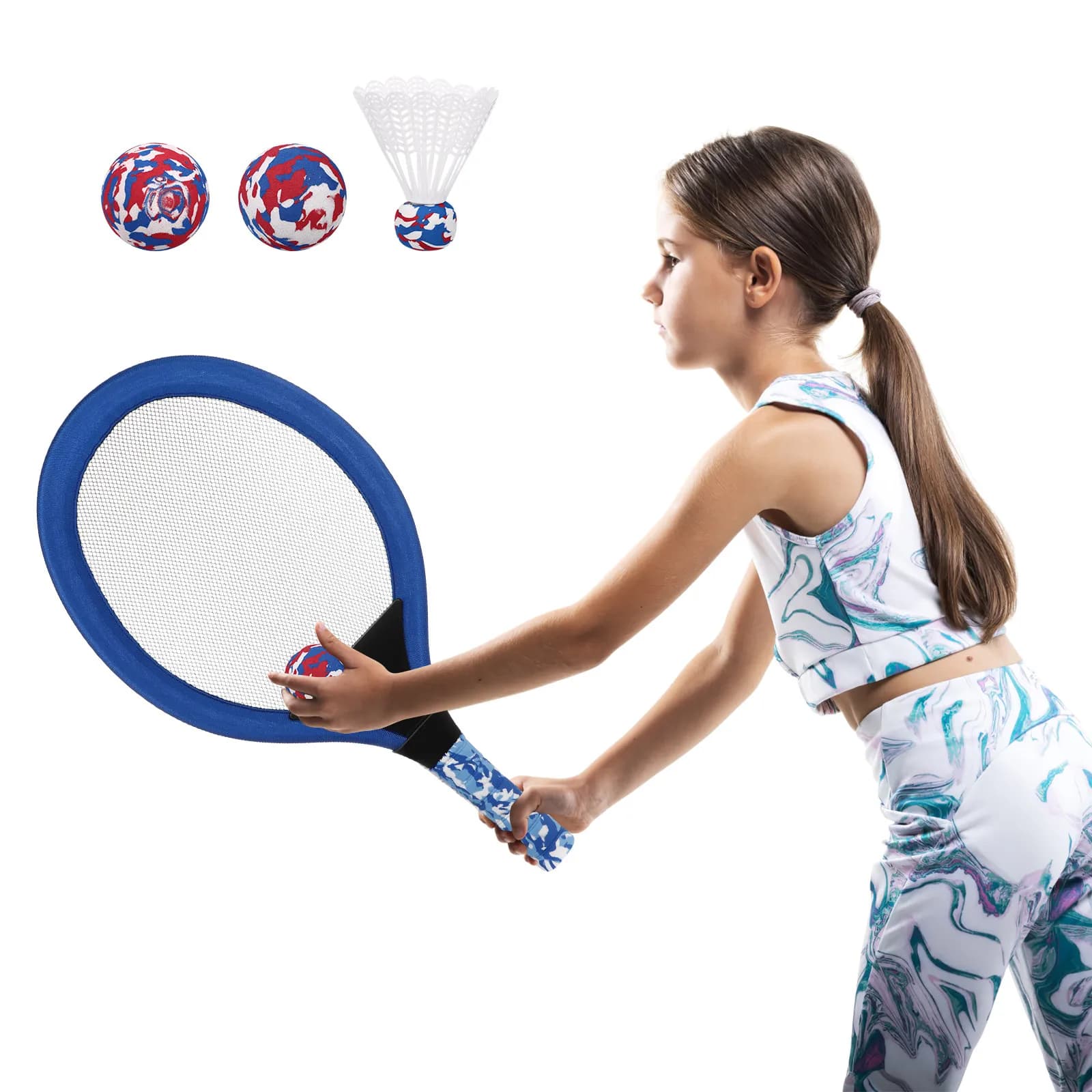 1 paio di racchette da tennis per bambini, set di racchette da badminton, materiale Eva, leggero e portatile, per l'asilo, per giocare all'aperto, per principianti dai 3 anni in su
