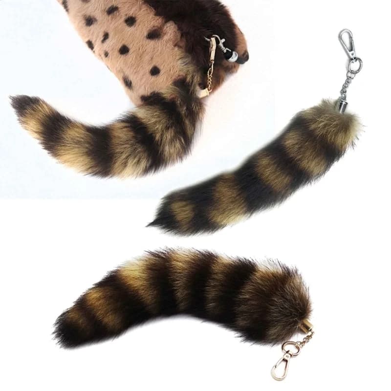 Portachiavi con Coda di Volpe/Raccoon da 25cm, Ciondolo in Pelliccia, Charm per Borse, Portachiavi per Coppie, Decorazione per Zaini e Auto
