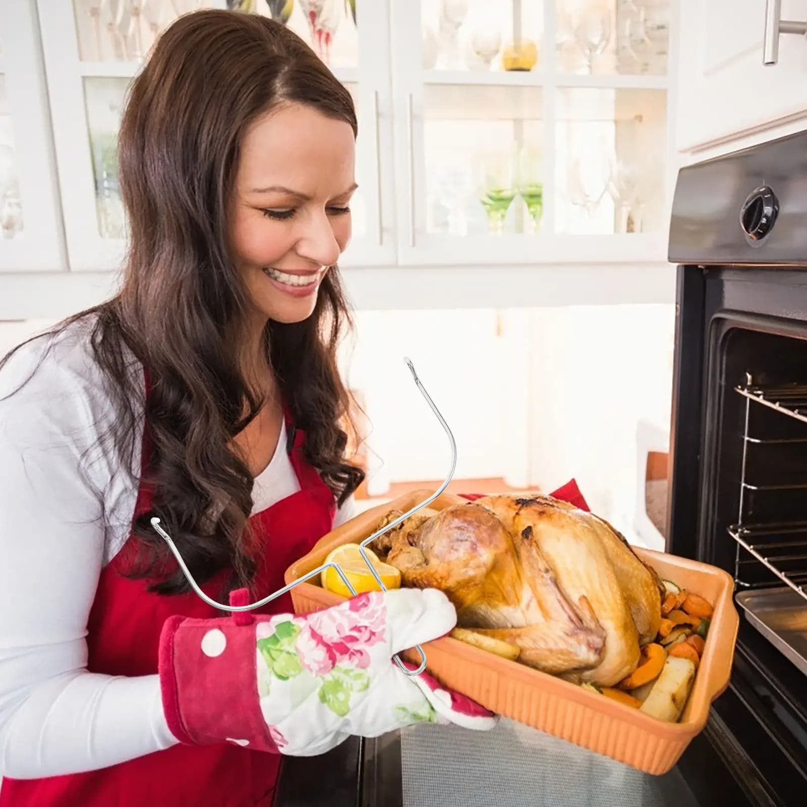 Convenient Oven Tong for Air Fryer Electric Oven Chicken Roast Fork Rotisserie Turkey Handling Bbq Grilling Meat Fork Kitchen