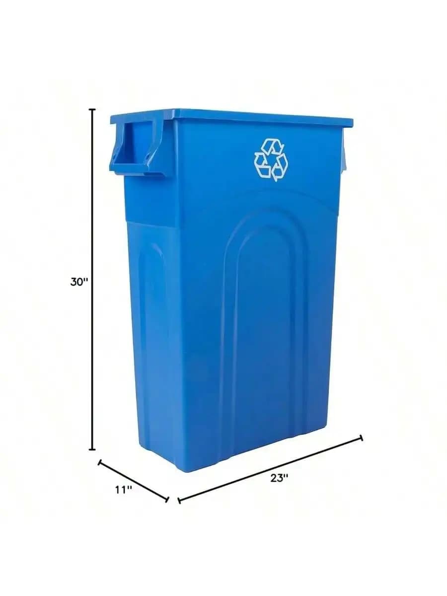 Slim 23 Gallon Recycling Bin With Swing Lid, Indoor Outdoor Use, Blue