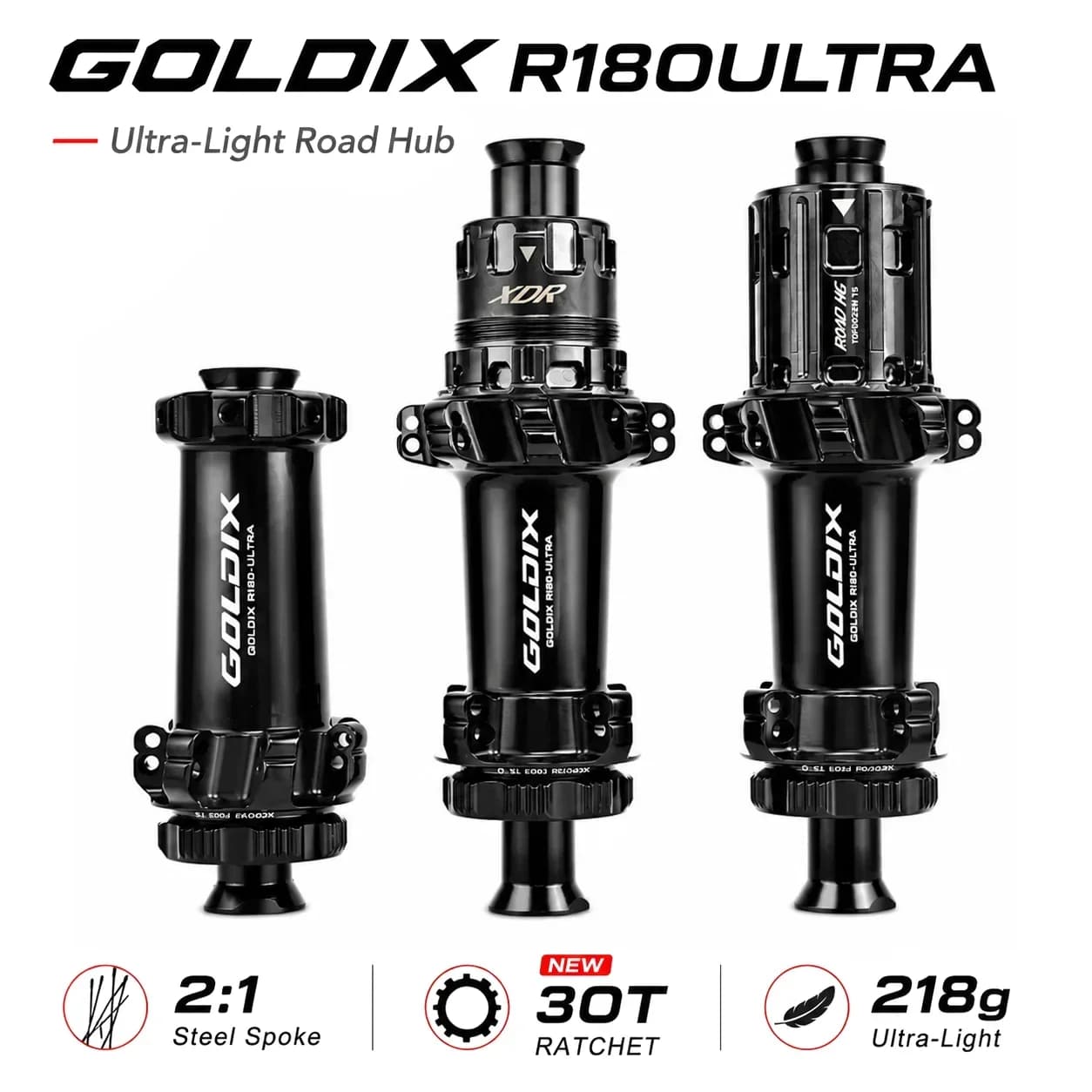 GOLDIX R180 ULTRA Road Bike Hub 218g Ultra Light TPI Sealed Bearings 21H/24H 30T Ratchet 10-12 Speed Bicycle Front Rear HG/XDR