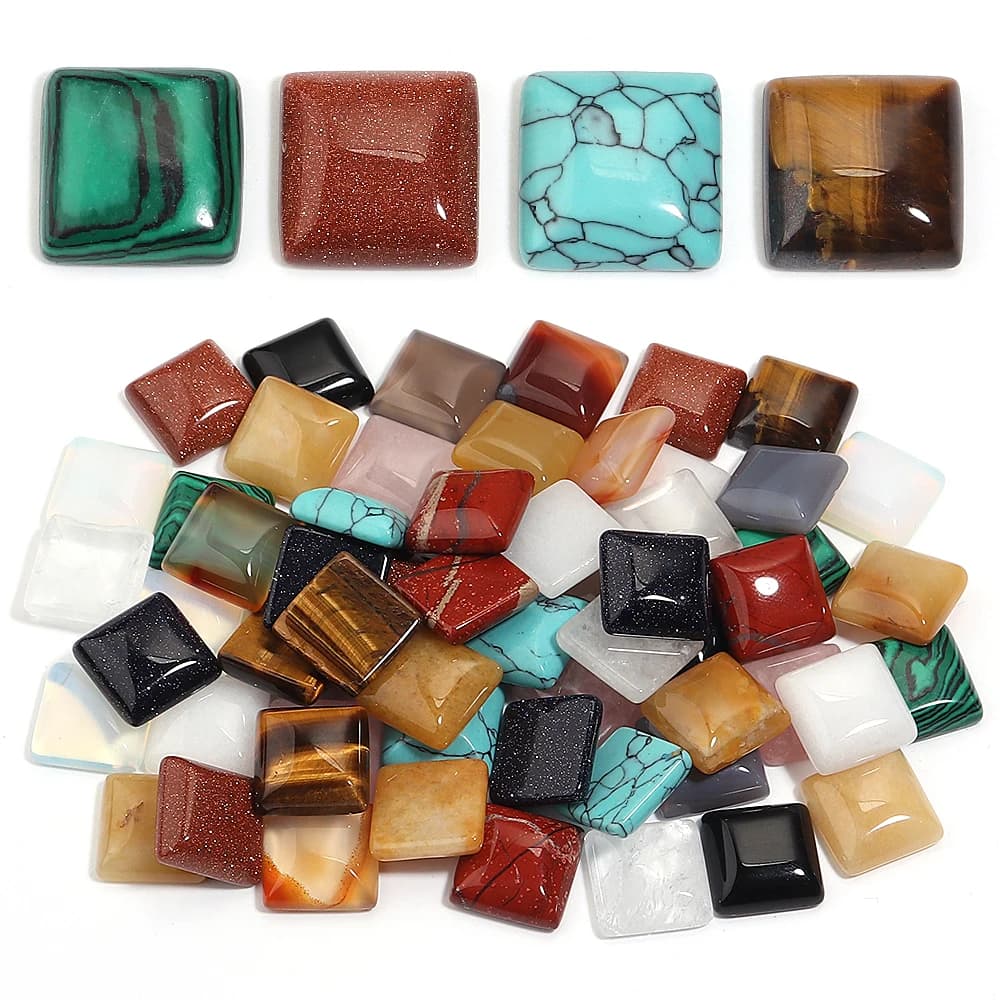 5 pz/lotto Cabochon Quadrati in Pietra Naturale da 16mm: Agata, Quarzo Rosa, Giada - Cammeo per Fai da Te, Ciondoli, Anelli, Collane e Accessori