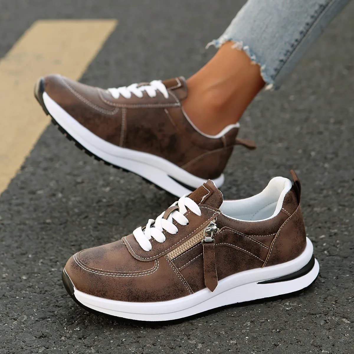 Scarpe casual da donna Scarpe estive oversize piatte con punta tonda tinta unita con lacci sul davanti