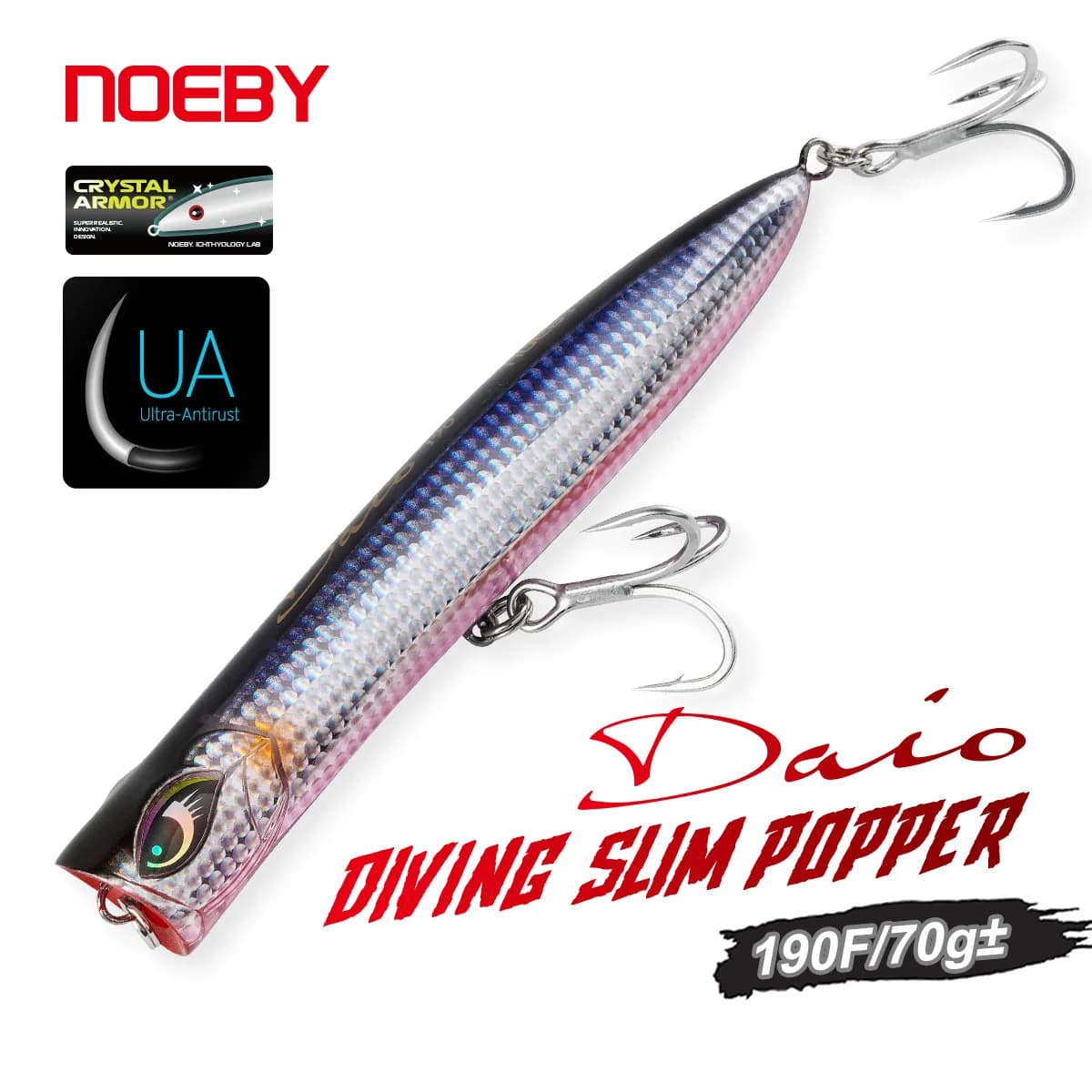 NOEBY Daio Popper Richiamo di Pesca 190mm 70g Galleggiante Lunga Casting Immersione Nuoto Artificiale Richiamo Duro Tonno GT Esche da Pesca in Mare