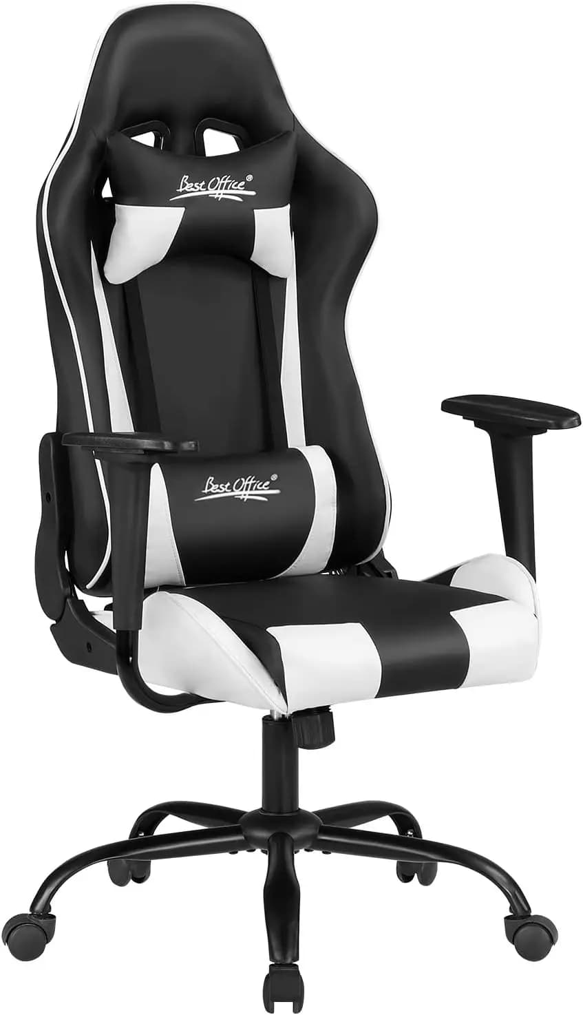 Sedia da Gaming Ergonomica con Supporto Lombare Regolabile, Braccioli, Design Racing per Ufficio e Casa in Bianco