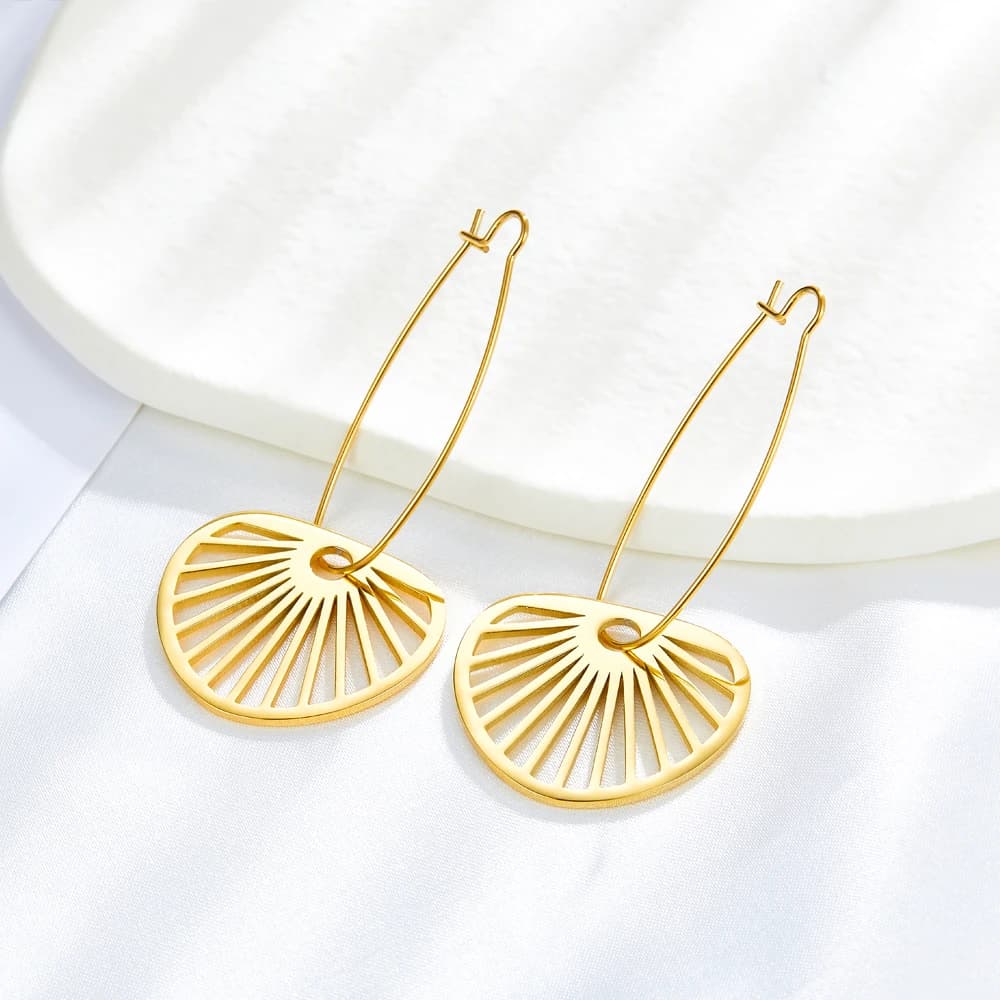 LUXUKISSKIDS Boho Vintage pendant earrings for holidays Stainless steel drop pendants Fan design Declaration Fashionable jewelry on ears