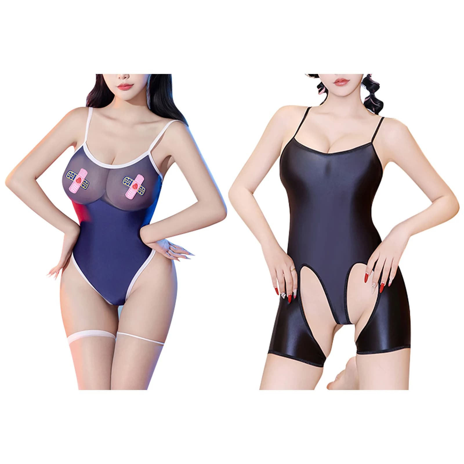 Womens Sexy See Through Bodysuit Lingerie Costume Spaghetti Straps High Cut Narrow Cortch Teddy Nightwear Underwear