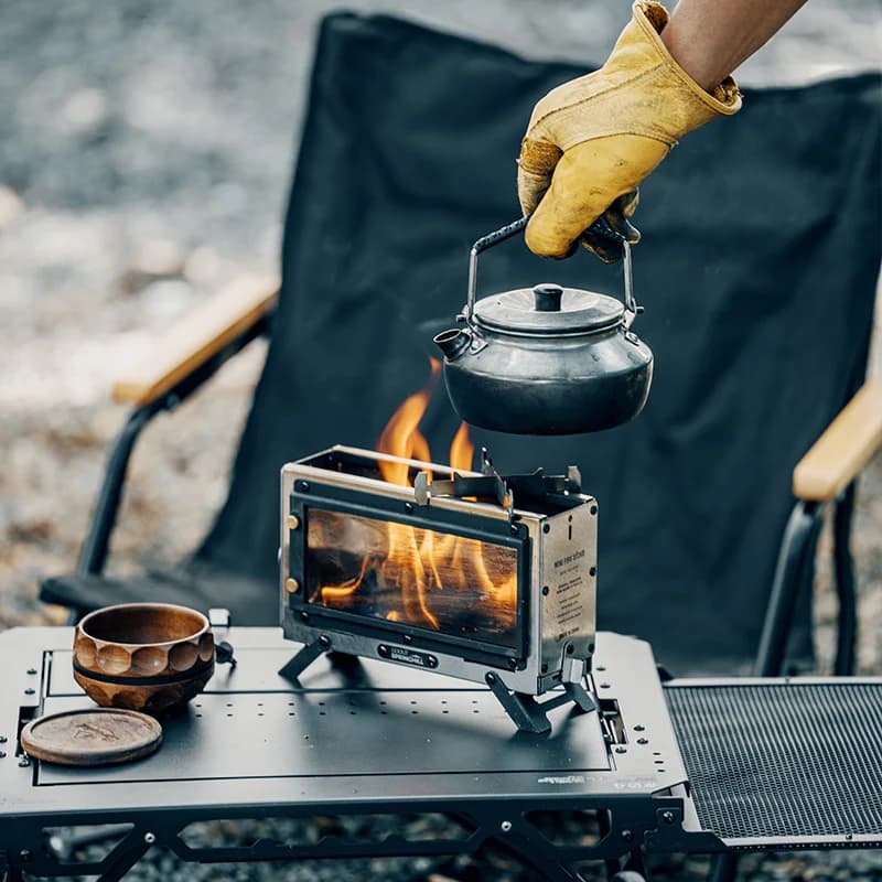 Stufa a legna portatile Goout Springhill, stufa quadrata in acciaio inox per esterni, stufa per picnic, escursioni e campeggio