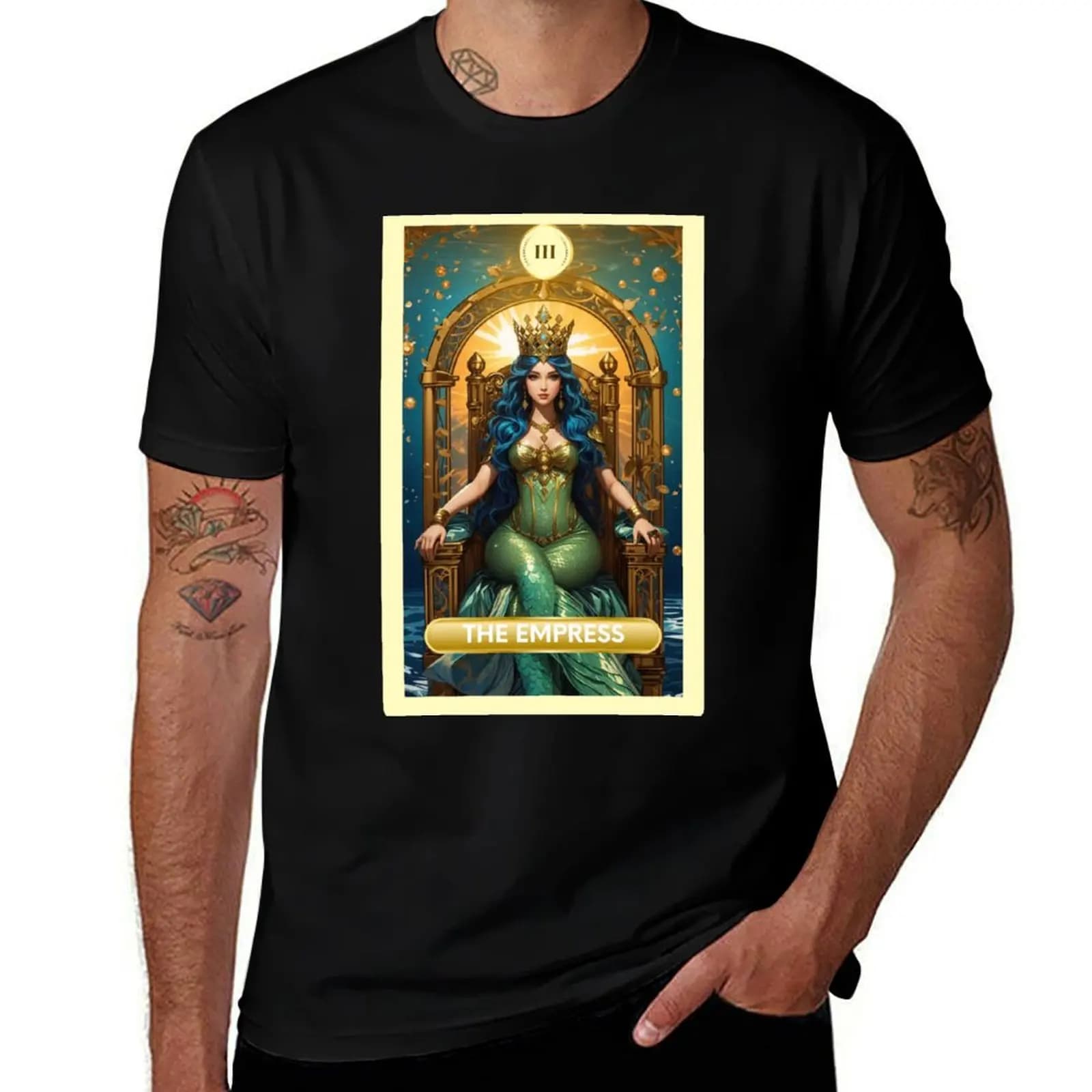 T-shirt sportiva da uomo con stampa delle Carte dei Tarocchi dell'Arcano Maggiore Imperatrice Sirena