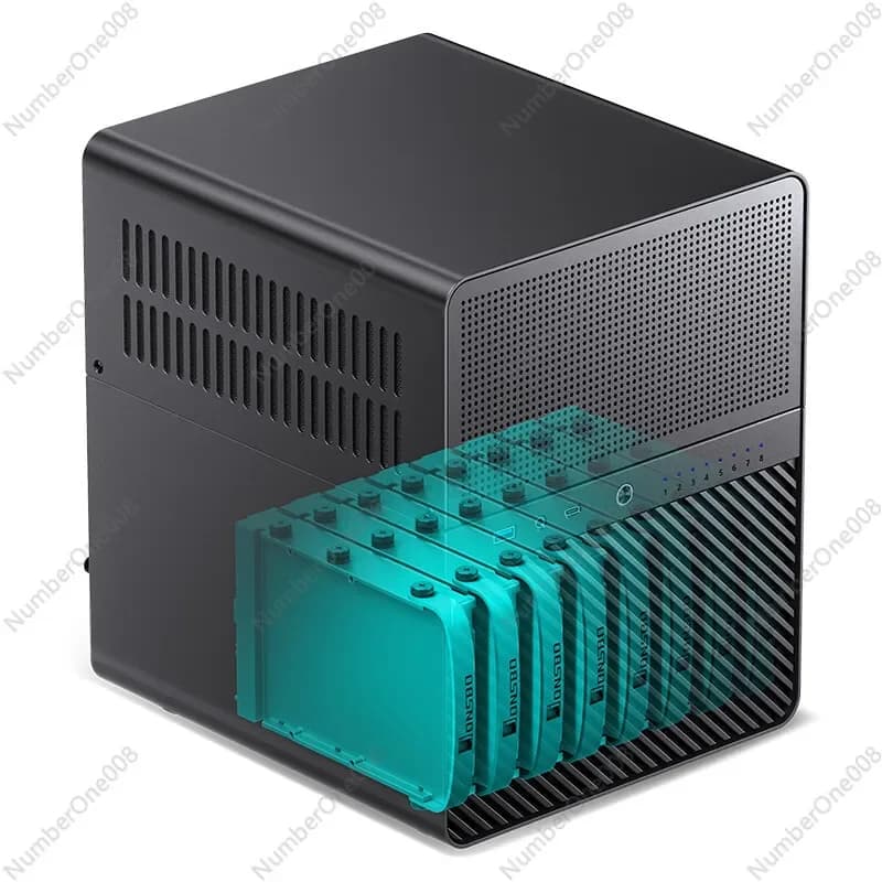 Mini NAS a 8 Bay con Chassis in Alluminio, Porta Type-C, Alimentatore SFX Compatto, Compatibile ITX, Enclosure per Server di Archiviazione Domestica