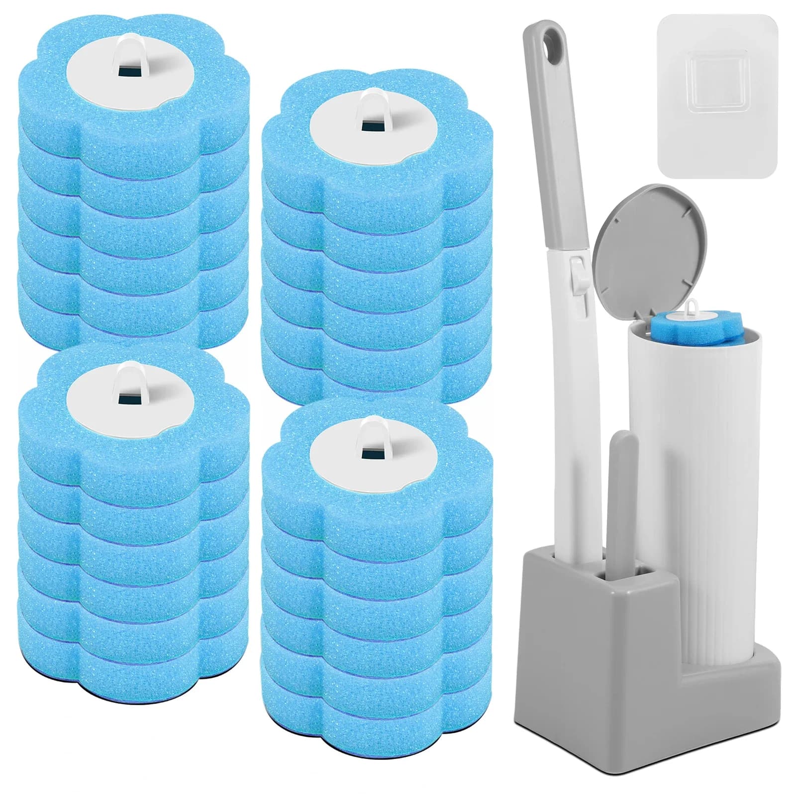 Kit scopino monouso 36/48 pezzi con testina di ricambio 360 ° Scopino per WC per pulizia profonda con accessori da bagno a manico lungo