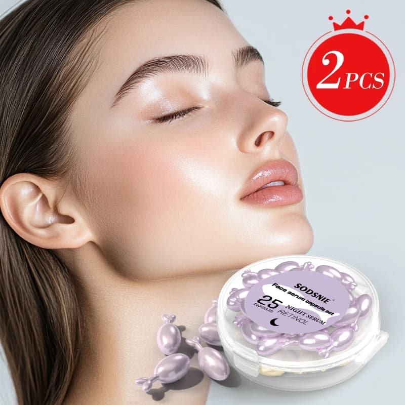 2 serum capsules for skin care at retinol, with hyaluronic acid and vitamin C, keeps the skin wet and smooth, for men and women