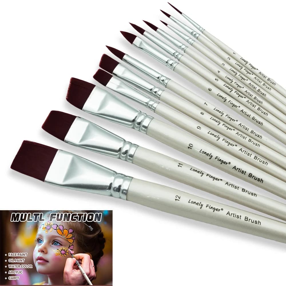 Face Paint Brushes, Lonely Finger Artist Acrylic Paint Brush Set for Face Body Shoe Painting, Ideal for Chrismas Halloween