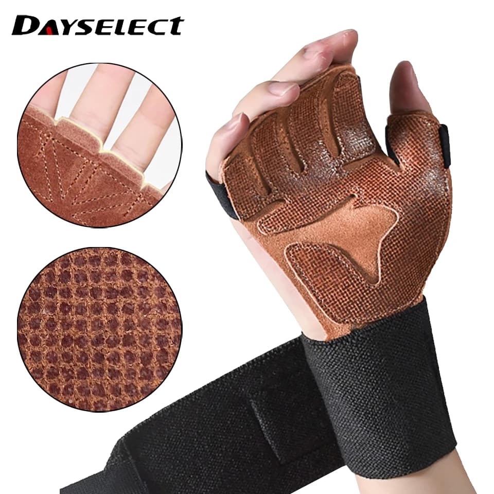 Women's Bovine Leather Winded Weight Lift Gloves Gym Training Gloves for Weight Lifting Fitness Pull up Support for Palm Protection