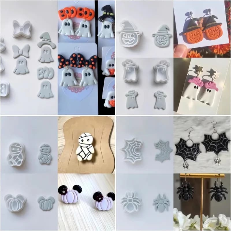 Taglierina per argilla polimerica serie di Halloween Ghost Spider Pumpkin stampo in ceramica morbida orecchini fai da te ciondolo Holiday Party Clay Tools