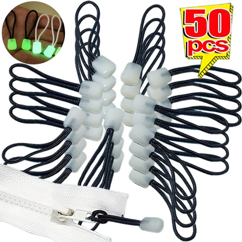 Tirazip Luminosi con Corda Antiscivolo, Testa del Cerniera Fluorescent per Camping, Backpacks, Jackets, Bags, Sewing Kit