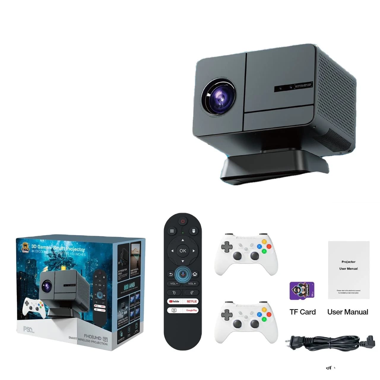 Proiettore Mini P50Max H713 1080P 2+16GB 450 Lumen Smart TV Android 11 Wifi Portatile Home Theater LED per Giochi