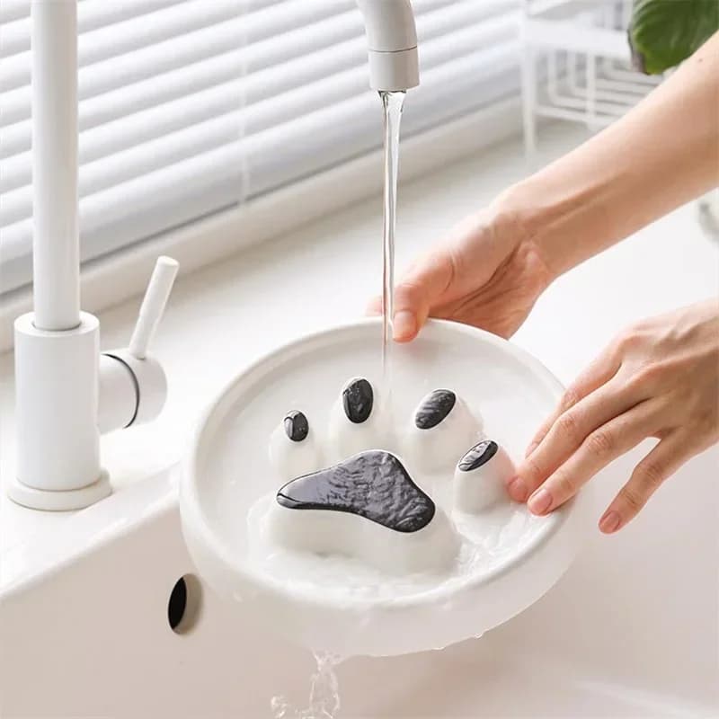 Ciotole per mangiatoia lenta con stampa zampa per cani Gatti Piatto per acqua per cibo per animali domestici non fuoriuscite Facile da pulire Salute digerente A duplice uso Previene l'asfixia