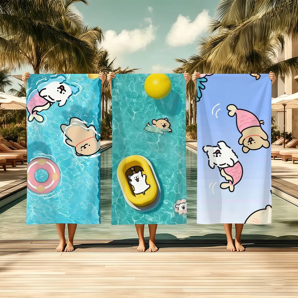 Cute Cartoon L-Line Dog M-Maltese Towel Textile Bathrobe Beach Quick-Drying Lightweight Portable Camping Swim Pool Travel