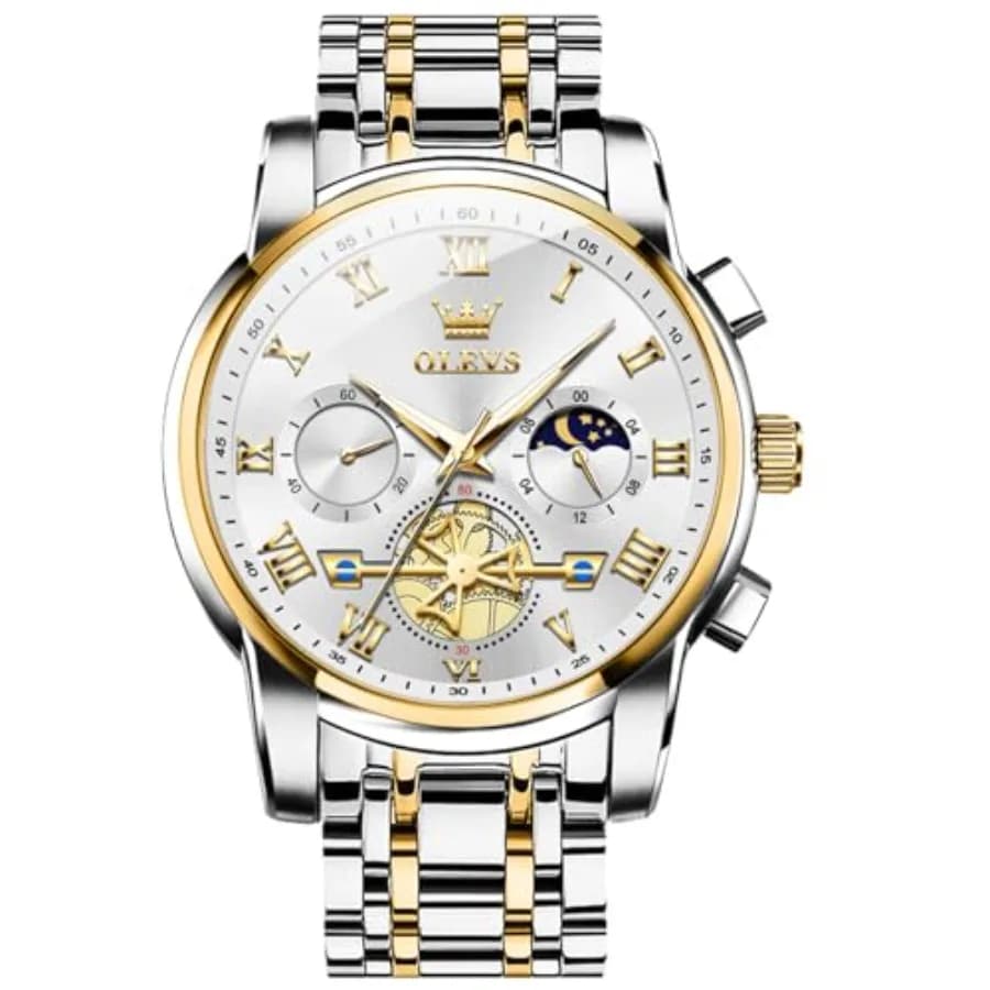 OLEVS Watches Men Waterproof Luxury Big Face Mens Watch Stainless Steel Quartz Analog Dress Watches for Men Luminous Multifunct