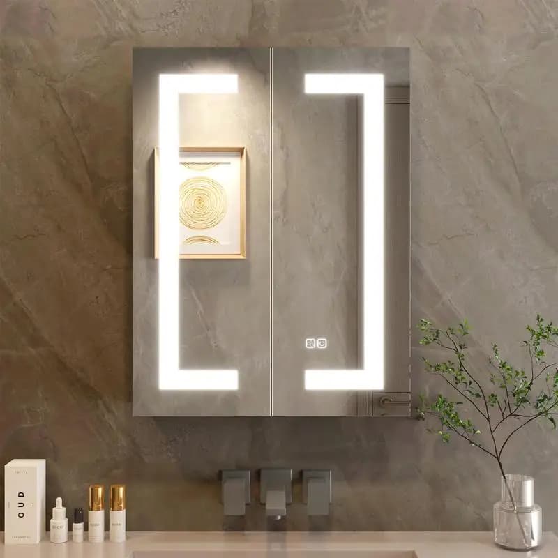 Specchio per armadietto dei medicinali da bagno a LED illuminato 32x24 pollici, dimmerabile con 3 temperature di colore, antiappannamento, da incasso o da superficie, 2