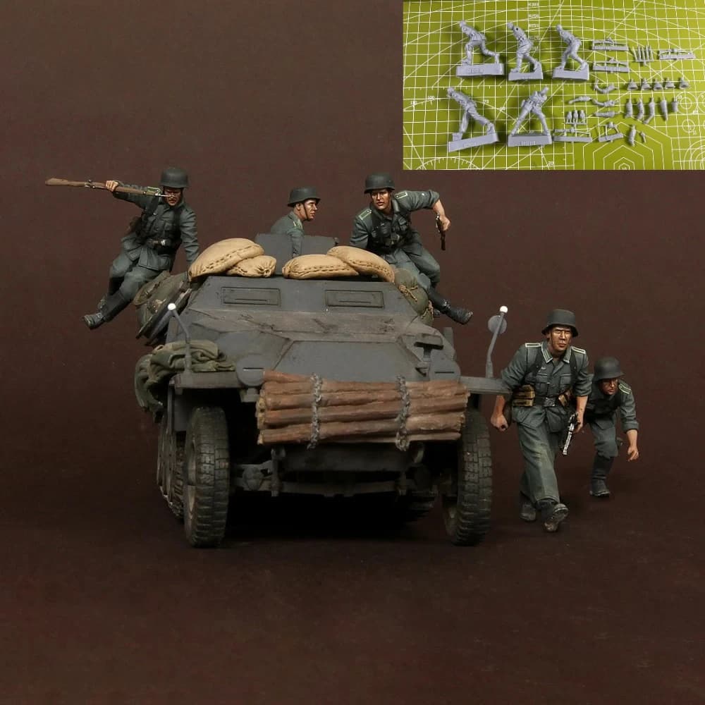 Kit modello in resina 1: 35 Soldato carro armato Modello giocattolo con layout scena modello 5 caratteri