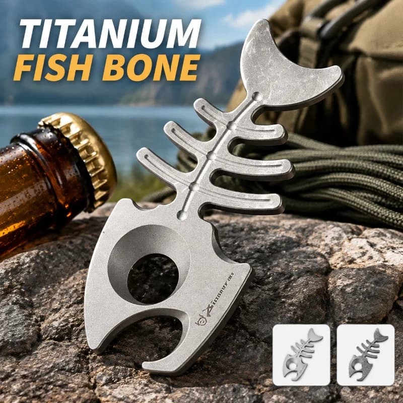 Multifunctional Titanium Alloy Fish Bone Bottle Opener, Portable EDC Keychain Pendant, Mini Outdoor Survival Multi Tool