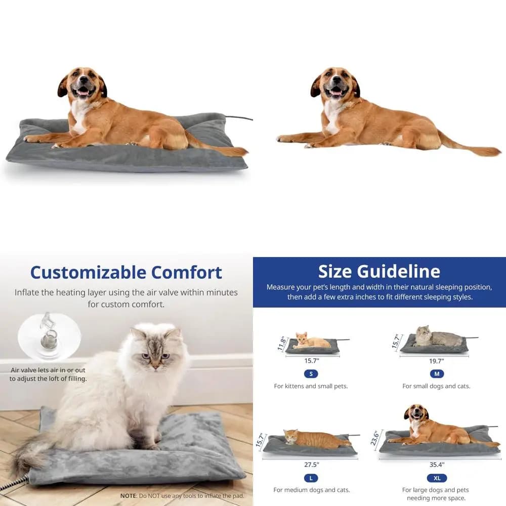 Cuccia da Esterno per Cani con Tappetino Riscaldato, Protezione con Cavo in Acciaio, Adatta per Gatti e Cani, 35.4 x 23.6, 80W