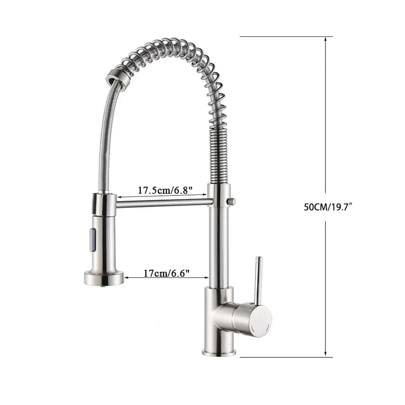 Rubinetto da cucina Spring in nichel spazzolato, miscelatore caldo/freddo da piano con rotazione a 360° ° Irrigatore Rotante e a Getto Continuo