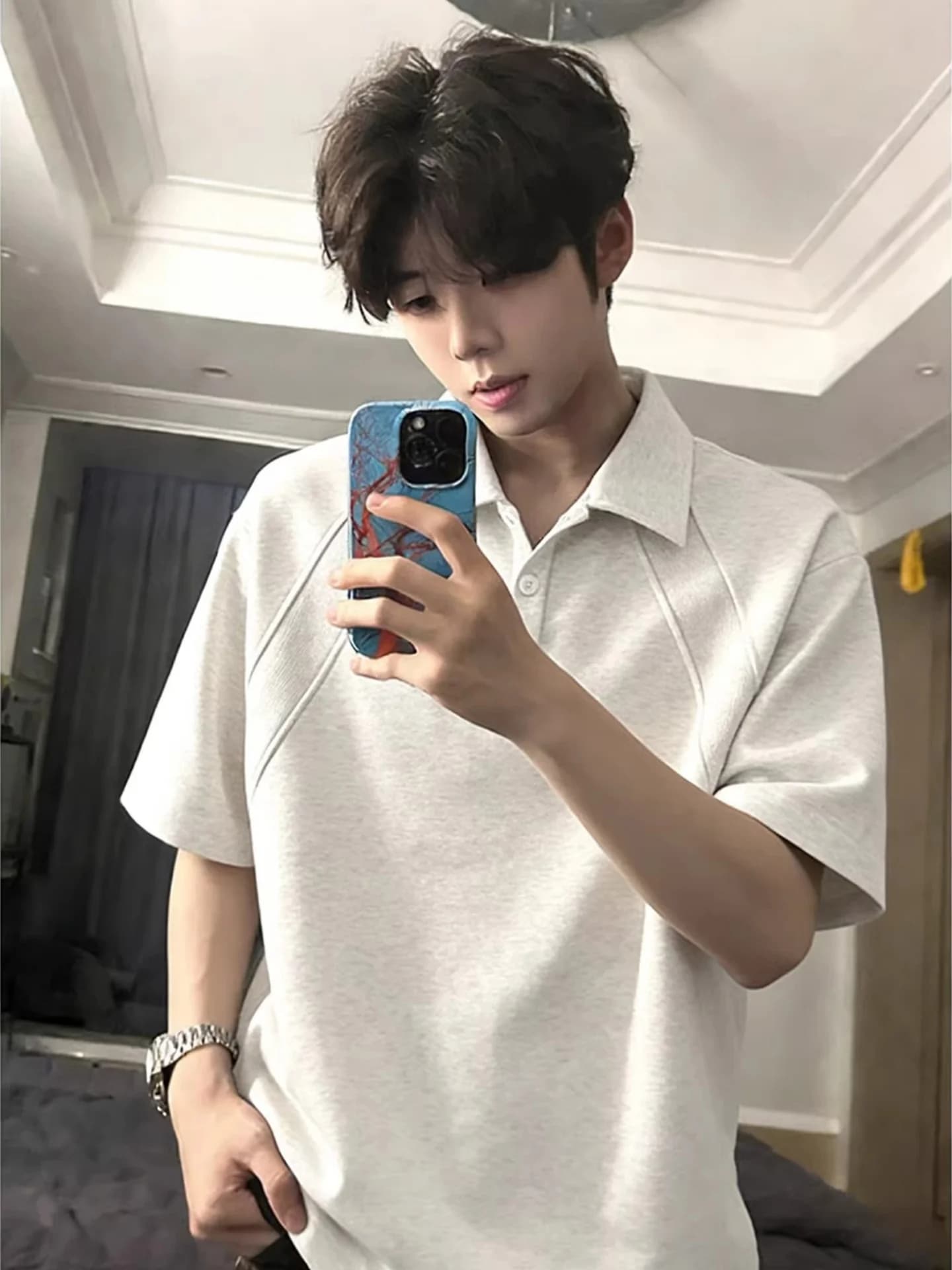 Summer 2026 Men's Short Sleeve Shirt Trendy Brand Youth American Collar Deconstructed Shoulder High End Feeling T-Shirt