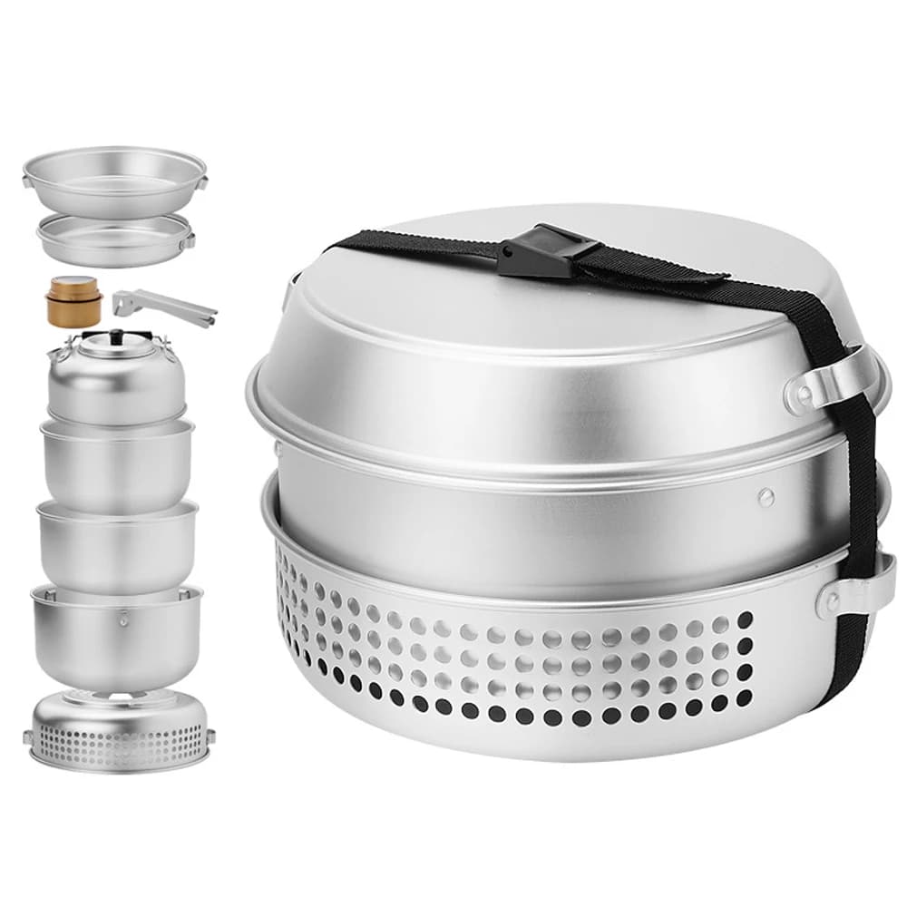 10 piece camping stove set of camping cookware kettle for outdoor camping pans