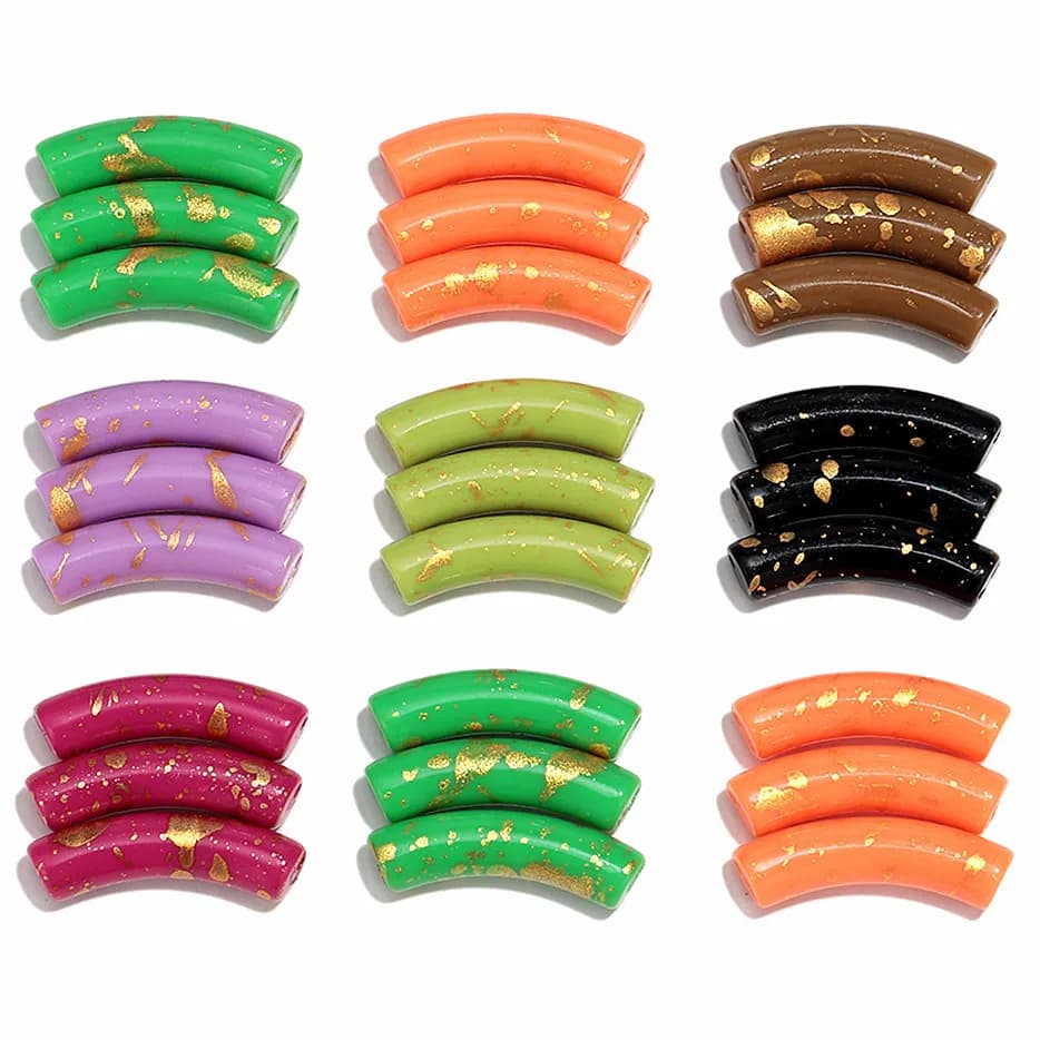 8mm 20pcs Acrylic Bamboo Curved Tube Beads Spray Painting Resin Loose Bead for DIY Bracelet Necklace Jewelry Making Accessories
