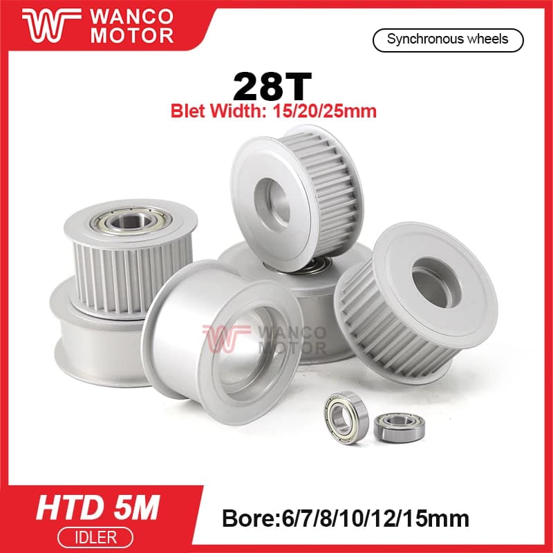 HTD 5M 28Teeth Idler Pulley Tensioner Bore 6-15mm Fit Belt Width 10/15/20/25mm Bearing Guide Synchronous Wheel