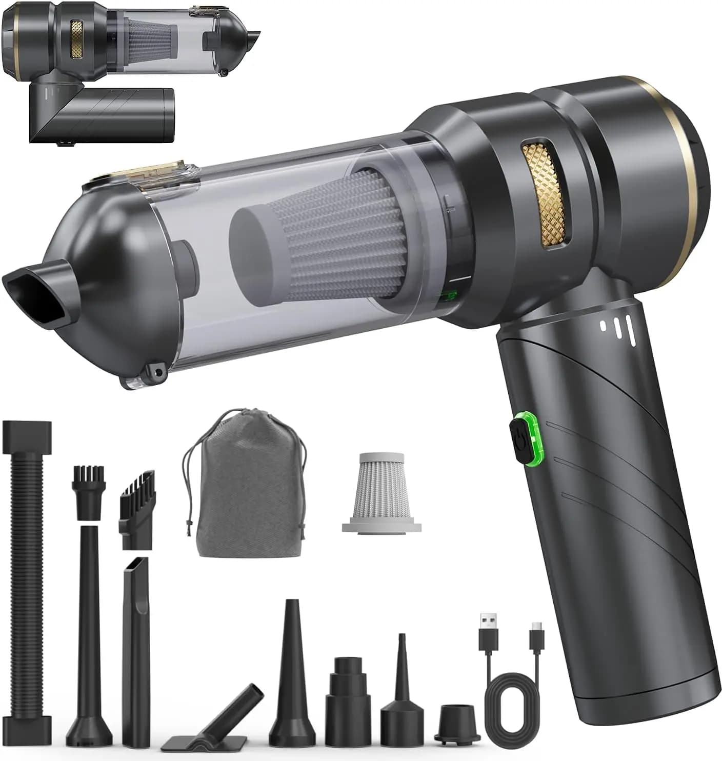 Foldable Handheld Vacuum 22000PA, Cordless Mini Car Vacuum Cleaner & Air Blower & Duster for Home Pet Office