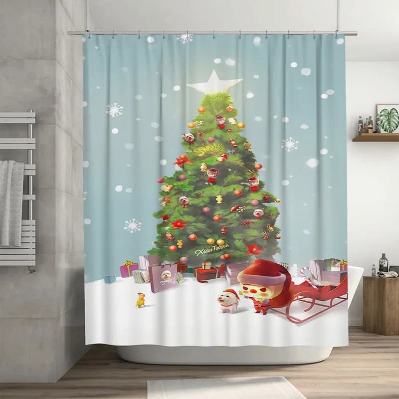 Tuniu Festivo Natale Bagno Tenda da doccia con Babbo Natale Slitta Renna Divertimento Decorazioni natalizie per la casa festiva Adorabile e