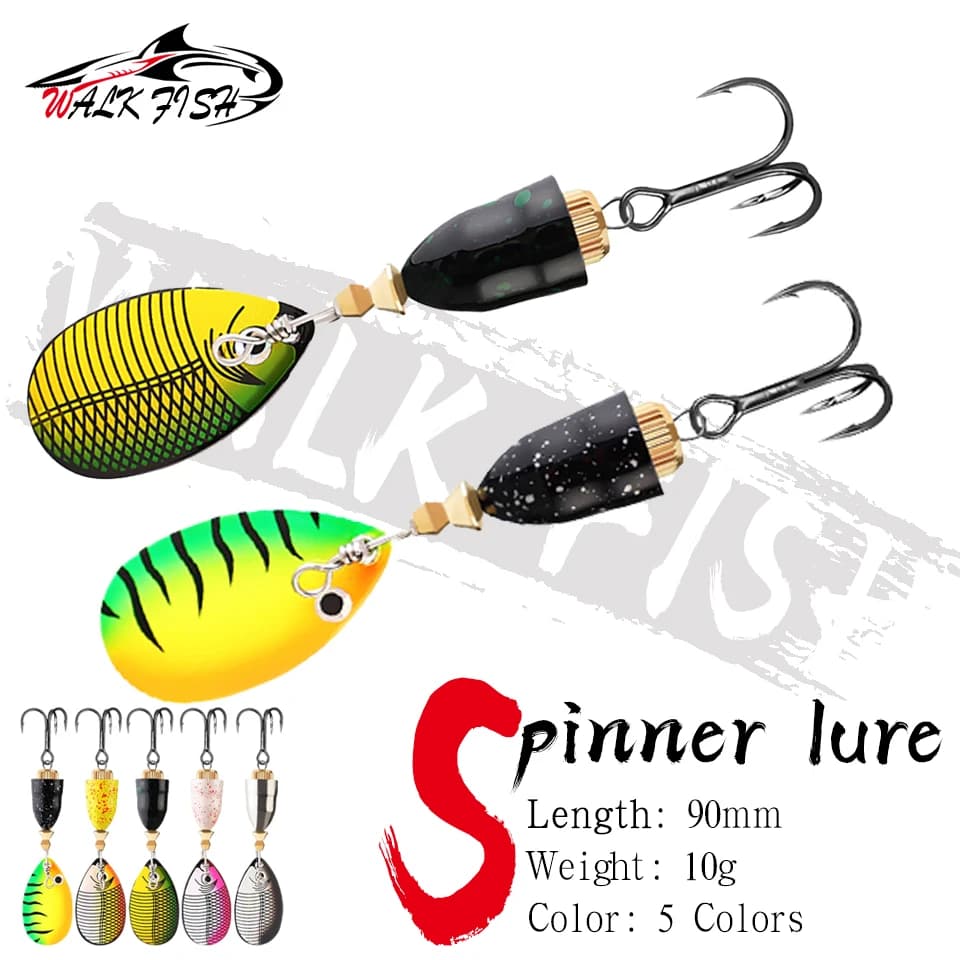 Esca da Pesca WALK FISH 9cm/10g, Cucchiaino Rotante con Triplo Amo, Esca Metallica con Paillettes per Acqua Dolce e Salata, Lancio a Lunga Distanza