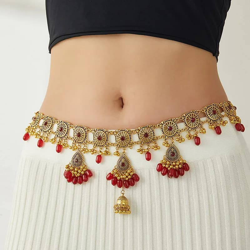 luxury style high-grade retro carved waist chain Bohemian waterdrop rhinestone belt fashion dress decoration
