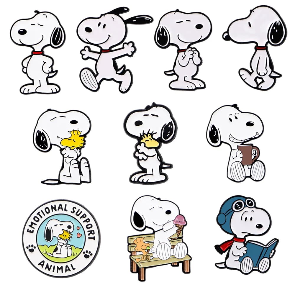 Set di 10 Spille Smaltate Snoopy Carine - Spilla a Forma di Cane Cartone Animato per Zaino, Jeans, Borsa - Distintivo da Bavero Personaggio Peanuts Regalo