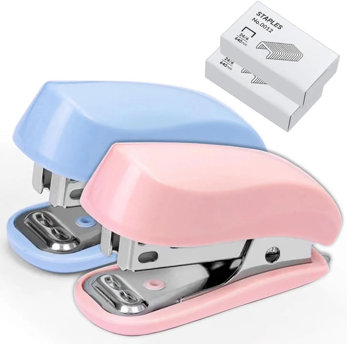 Cucitrice da Scrivania Compatta con 1280 Graffette e Rimuovi Graffette per Ufficio e Scuola in Blu e Rosa