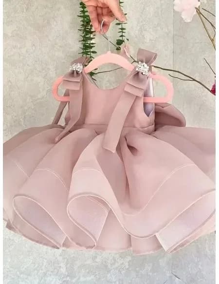 Abito da Prima Comunione Personalizzato con Applicazioni a Farfalla, Collo a O, Fiori, Maniche Lunghe, Gonna Lunga Plissettata, Vestito da Damigella