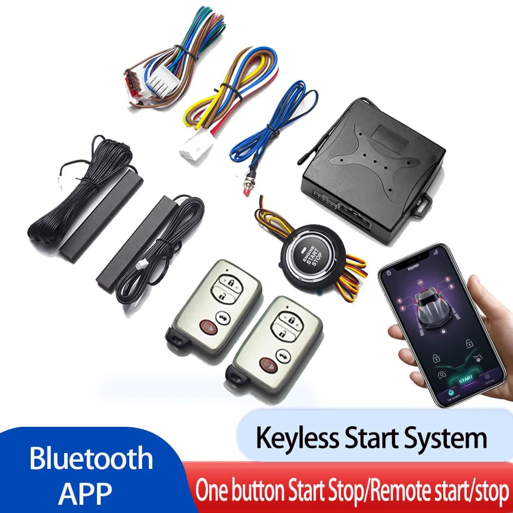 Kit di avviamento remoto per auto con allarme, avviamento automatico del motore, pulsante di accensione/spegnimento, PKE, chiusura centralizzata e accesso senza chiave.
