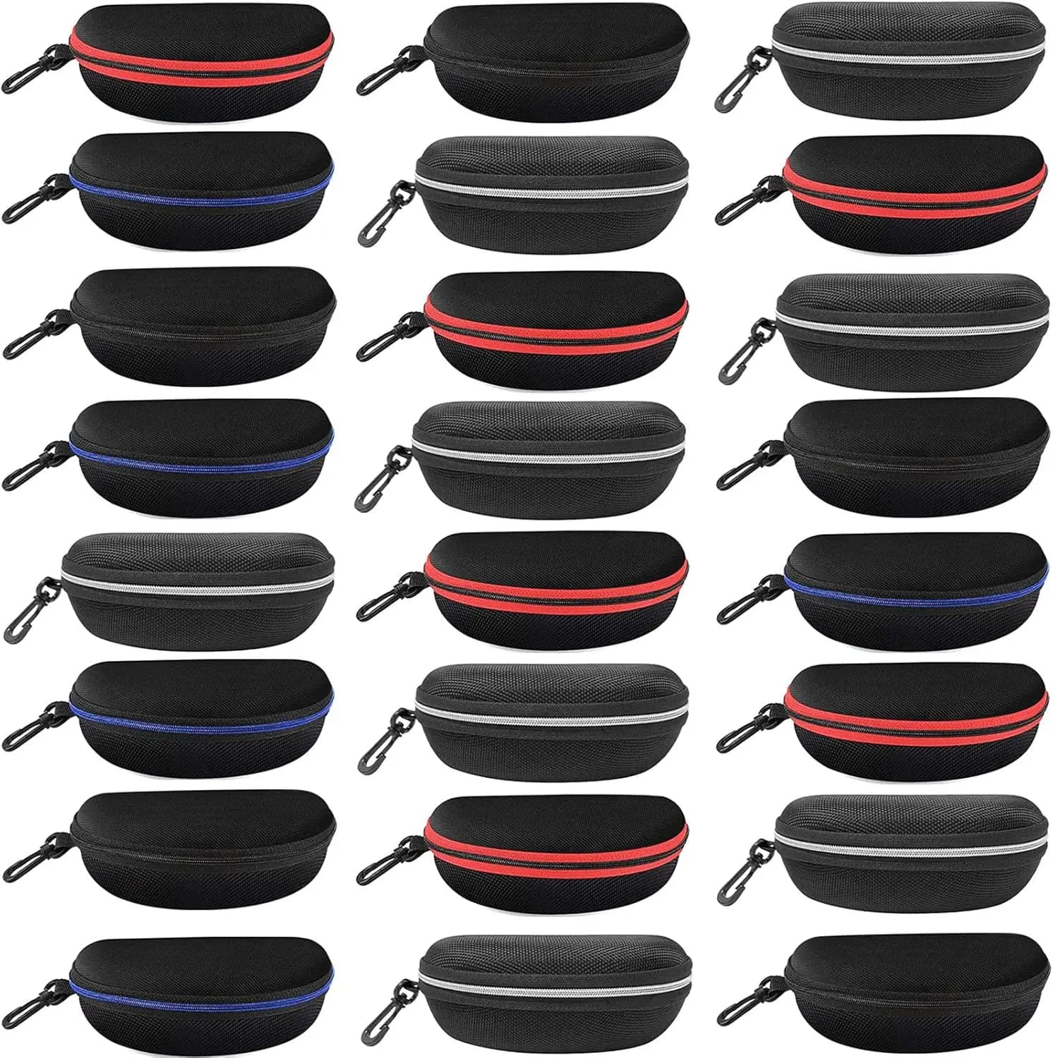 Confezione da 24 Custodie Rigide per Occhiali da Sole con Cerniera, Clip Portatile per Viaggi e Conservazione - Organizzatore Protettivo Unisex per Occhiali