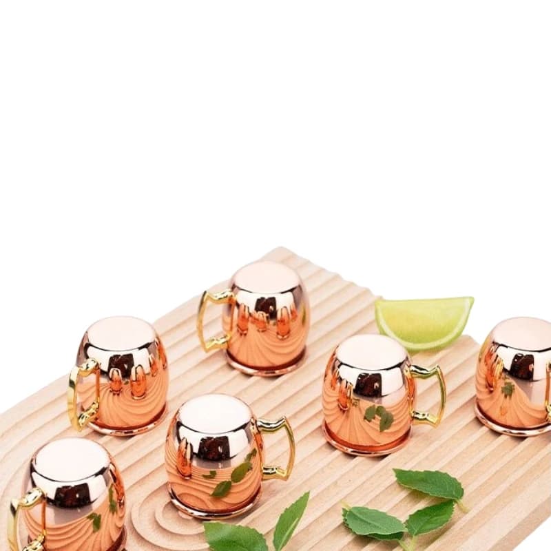 4 pezzi 2 once in acciaio inossidabile a forma di tamburo 60 ml placcato in rame Mosca Mule Tazze Shot Glass Mini Shot Tazza in rame con manico