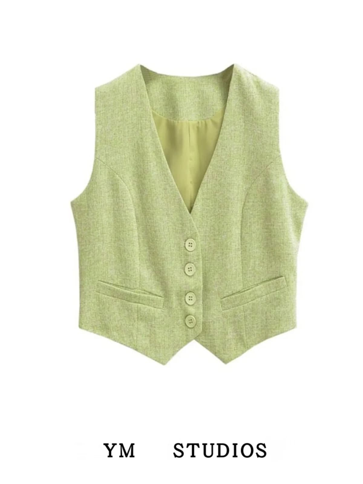 Street Style Short Sleeveless V-Neck Jacket Women's Fashion 2023 Autumn Spicy Girl Versatile Vest Tank Top Outerwear