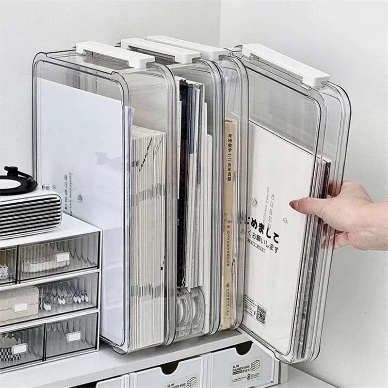 1-3 scatole porta documenti in plastica trasparente con maniglia - Organizzatore di documenti A4 per scrivania, ufficio e scuola