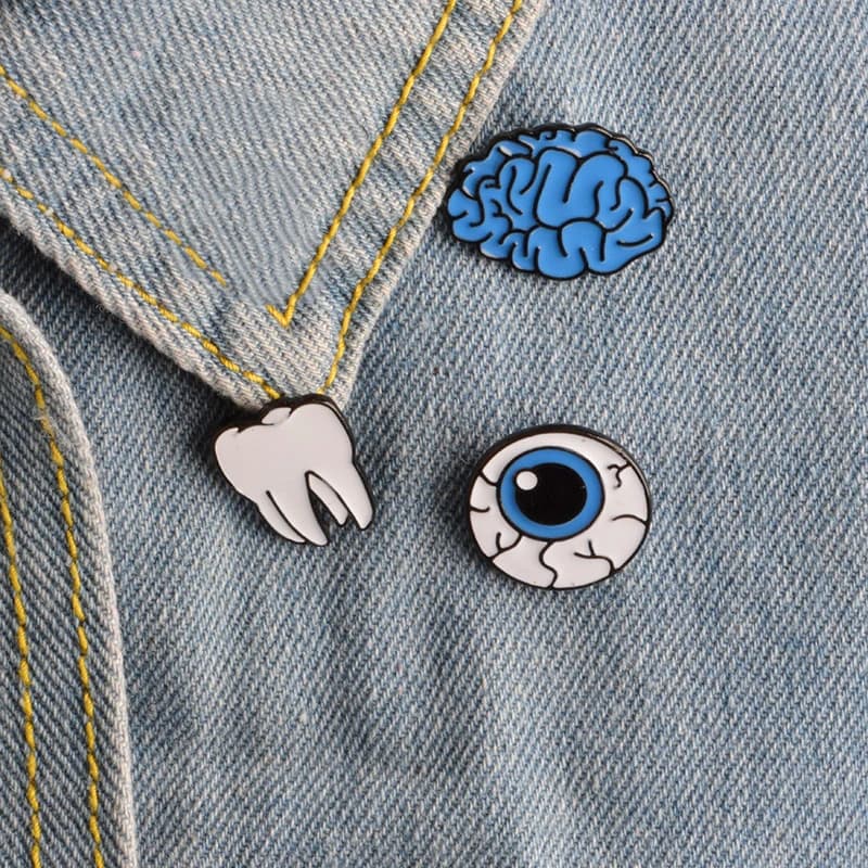 Cervello occhio dente spilla in metallo spille spilla giacca di jeans spilla distintivo regalo divertente gioielli di moda cartone animato organo carino