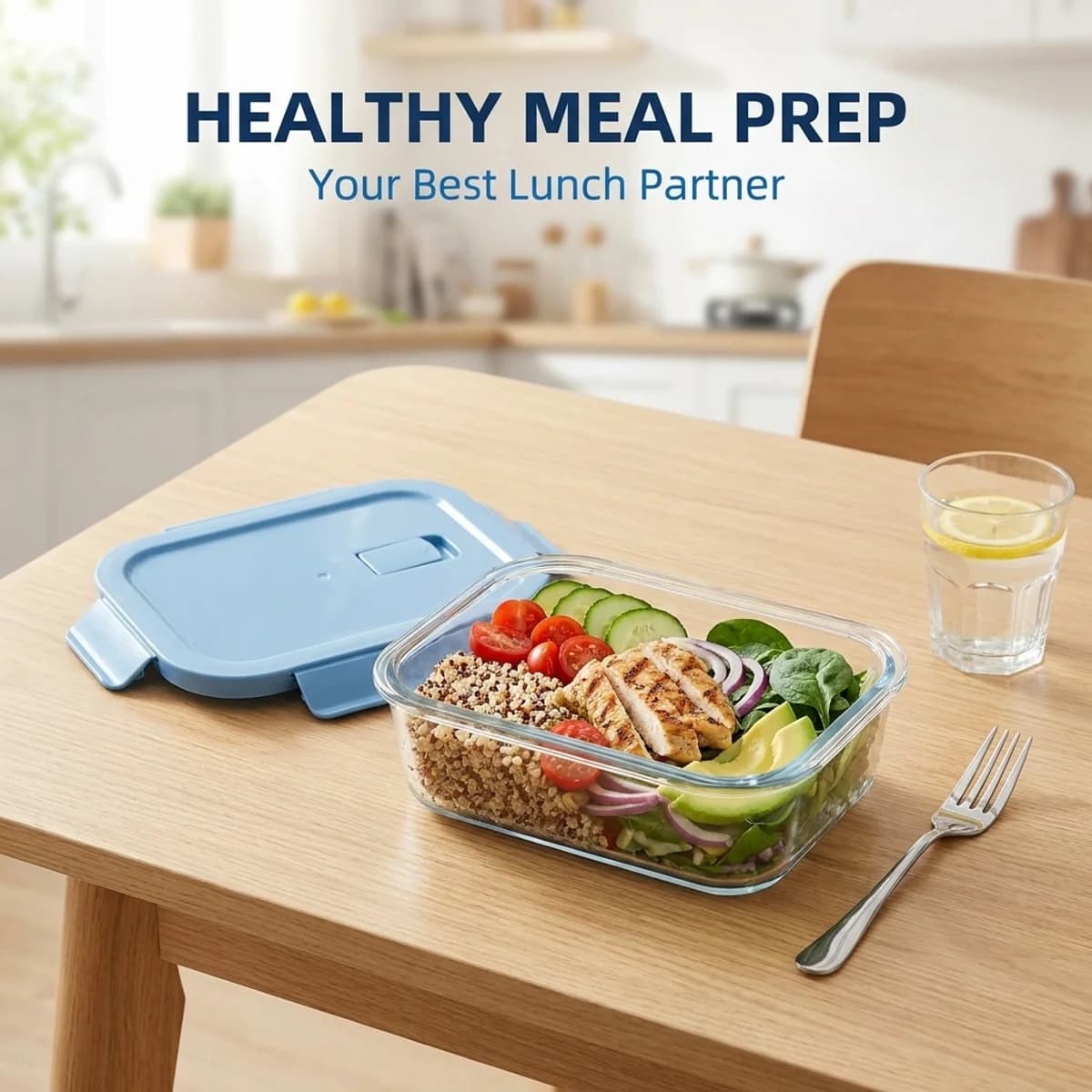 Contenitore per Alimenti in Vetro Borosilicato – Scatola Pranzo Impilabile Anti-Perdita, Adatta per Microonde/Frigorifero, Set Portatile per Preparazione Pasti per Ufficio