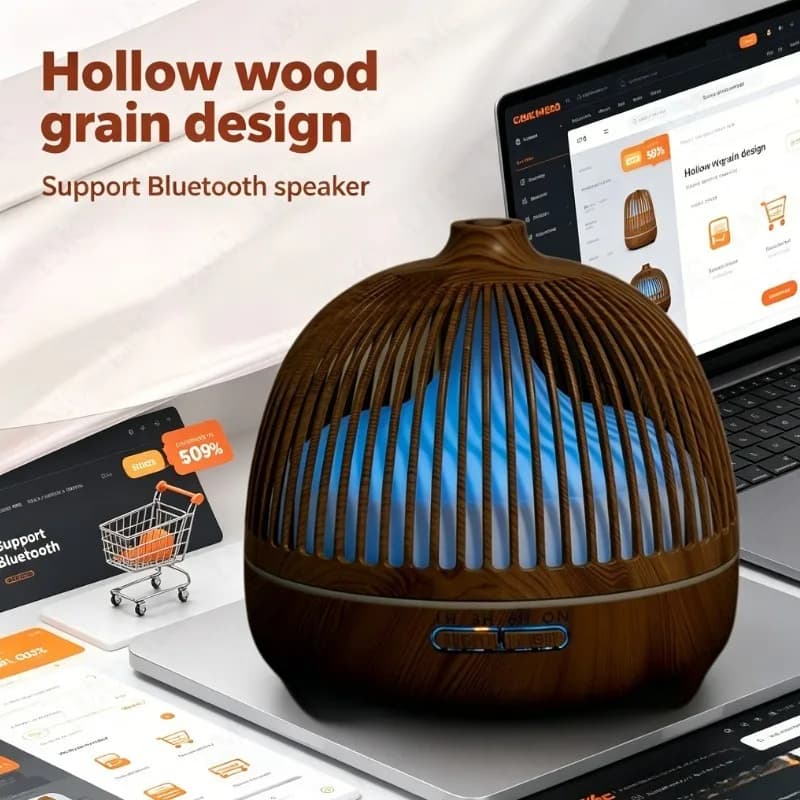 Diffusore di Aromi a Ultrasuoni con Effetto Legno, Diffusore Elettrico di Oli Essenziali per Casa, Umidificatore USB Intelligente con Timer e Luce LED, 550ml