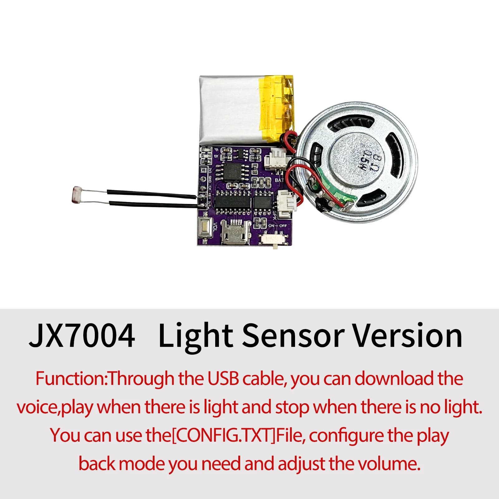 Modulo audio musicale MP3, download USB da 4 MB/16 MB Chip vocali Riproduzione di controllo del sensore di luce per regali di giocattoli di carte di compleanno di Natale